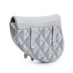 2022 Grey Calfskin Leather CD Diamond Coated Canvas Mini Saddle Crossbody Bag
