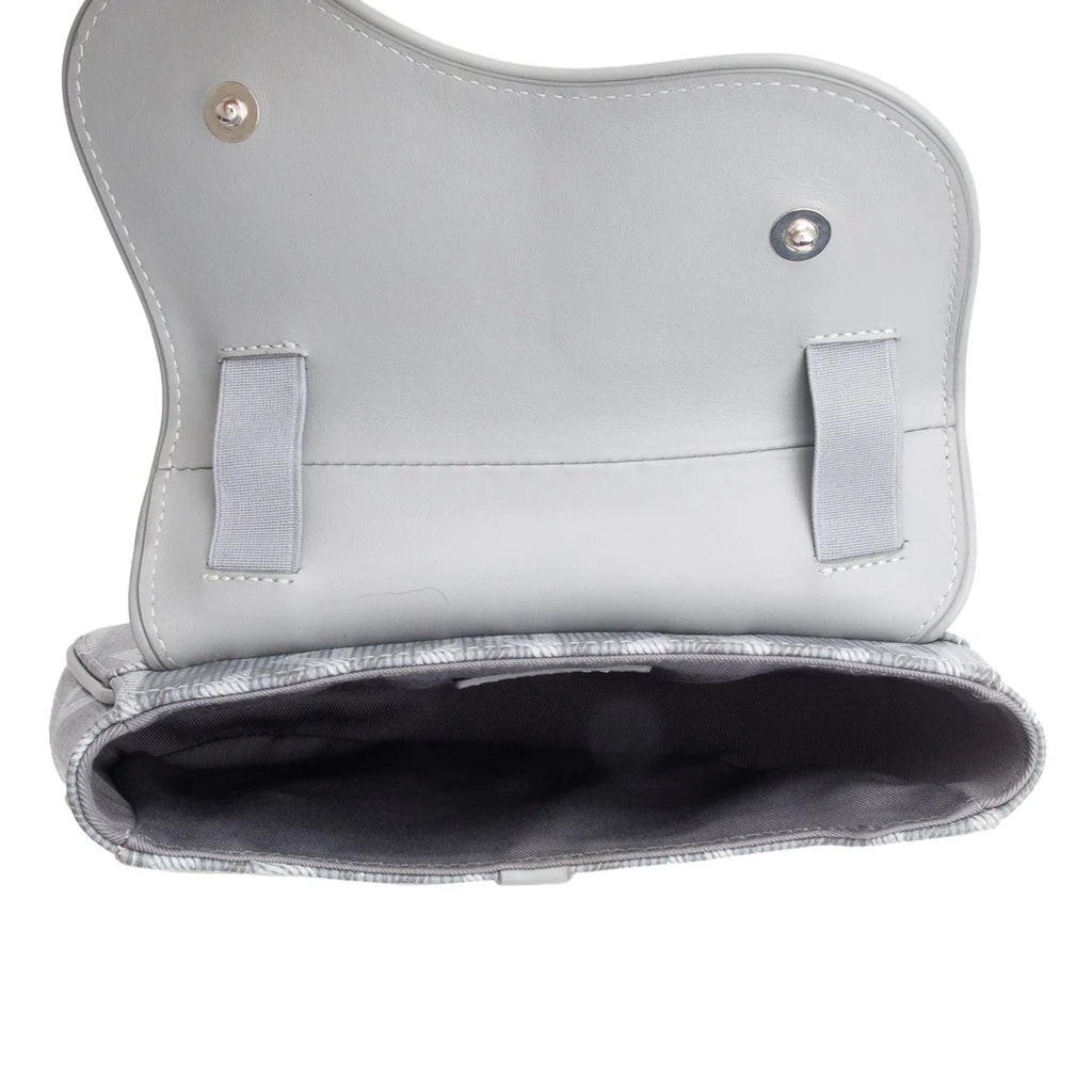 2022 Grey Calfskin Leather CD Diamond Coated Canvas Mini Saddle Crossbody Bag