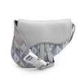 2022 Grey Calfskin Leather CD Diamond Coated Canvas Mini Saddle Crossbody Bag