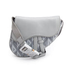 2022 Grey Calfskin Leather CD Diamond Coated Canvas Mini Saddle Crossbody Bag