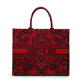 2022 Large Red and Black Toile de Jouy Embroidery Canvas Book Tote w/ Box