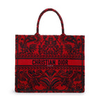 2022 Large Red and Black Toile de Jouy Embroidery Canvas Book Tote w/ Box