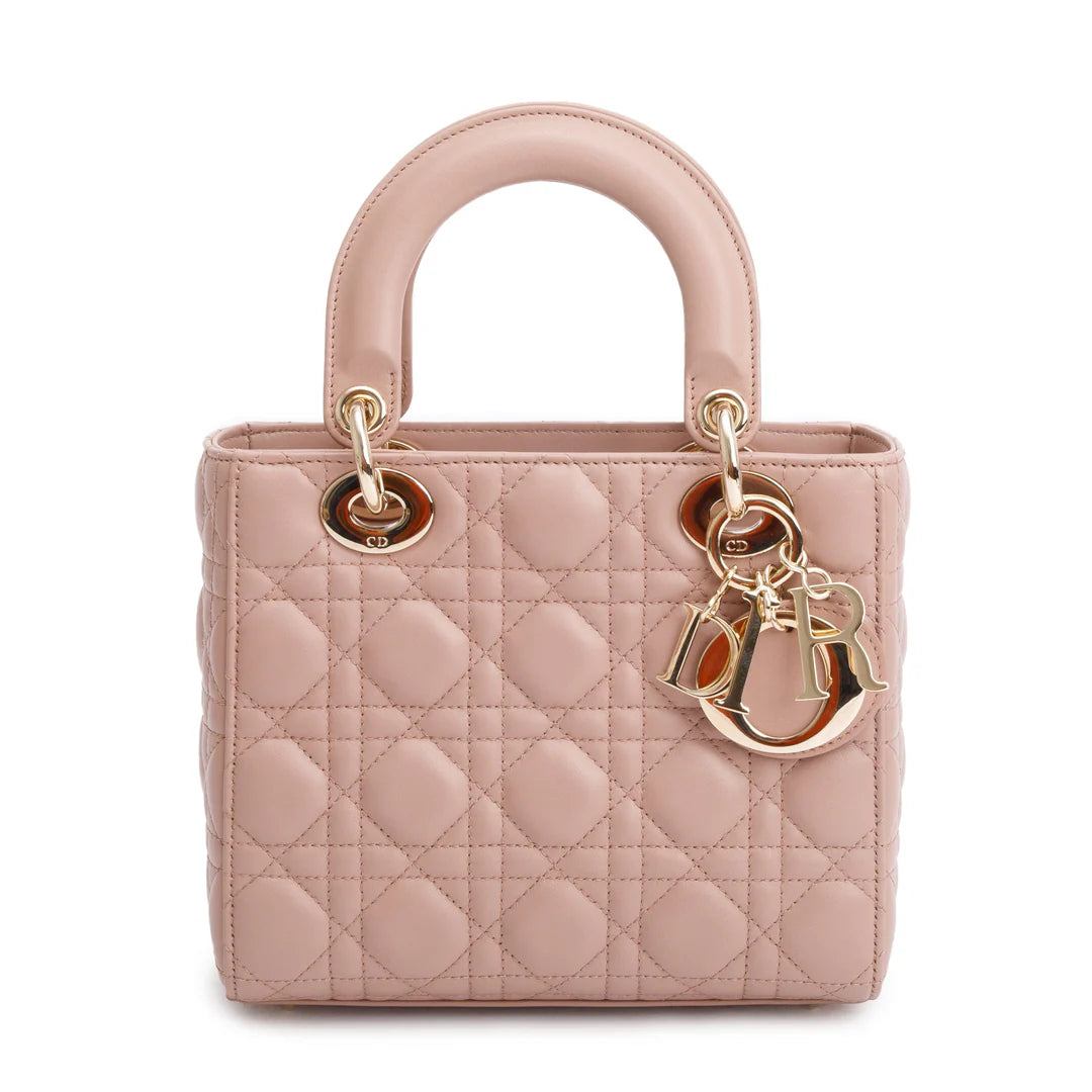 Beige Cannage Lambskin Leather Small Lady Dior My Abcdior Bag w/ Strap