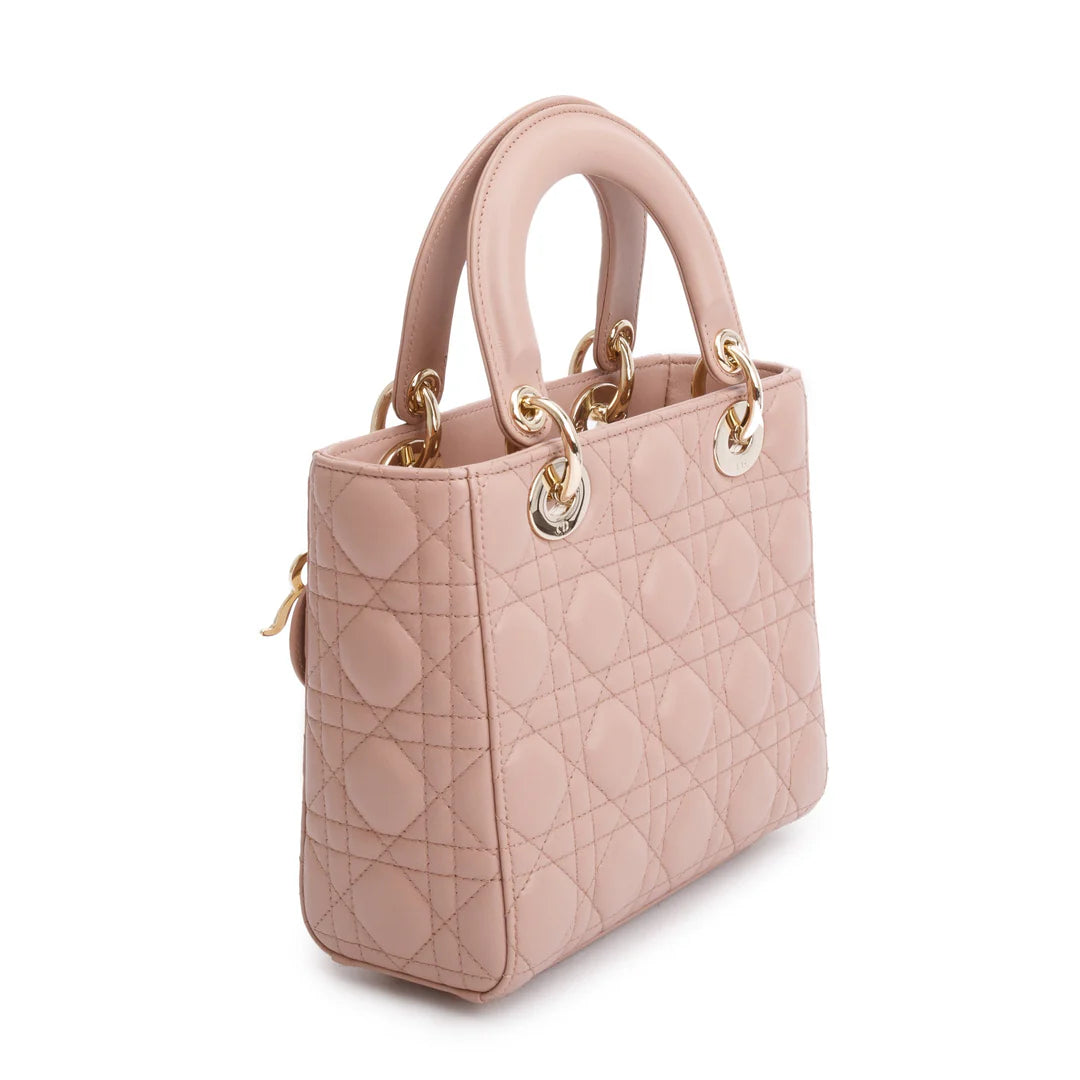 Beige Cannage Lambskin Leather Small Lady Dior My Abcdior Bag w/ Strap