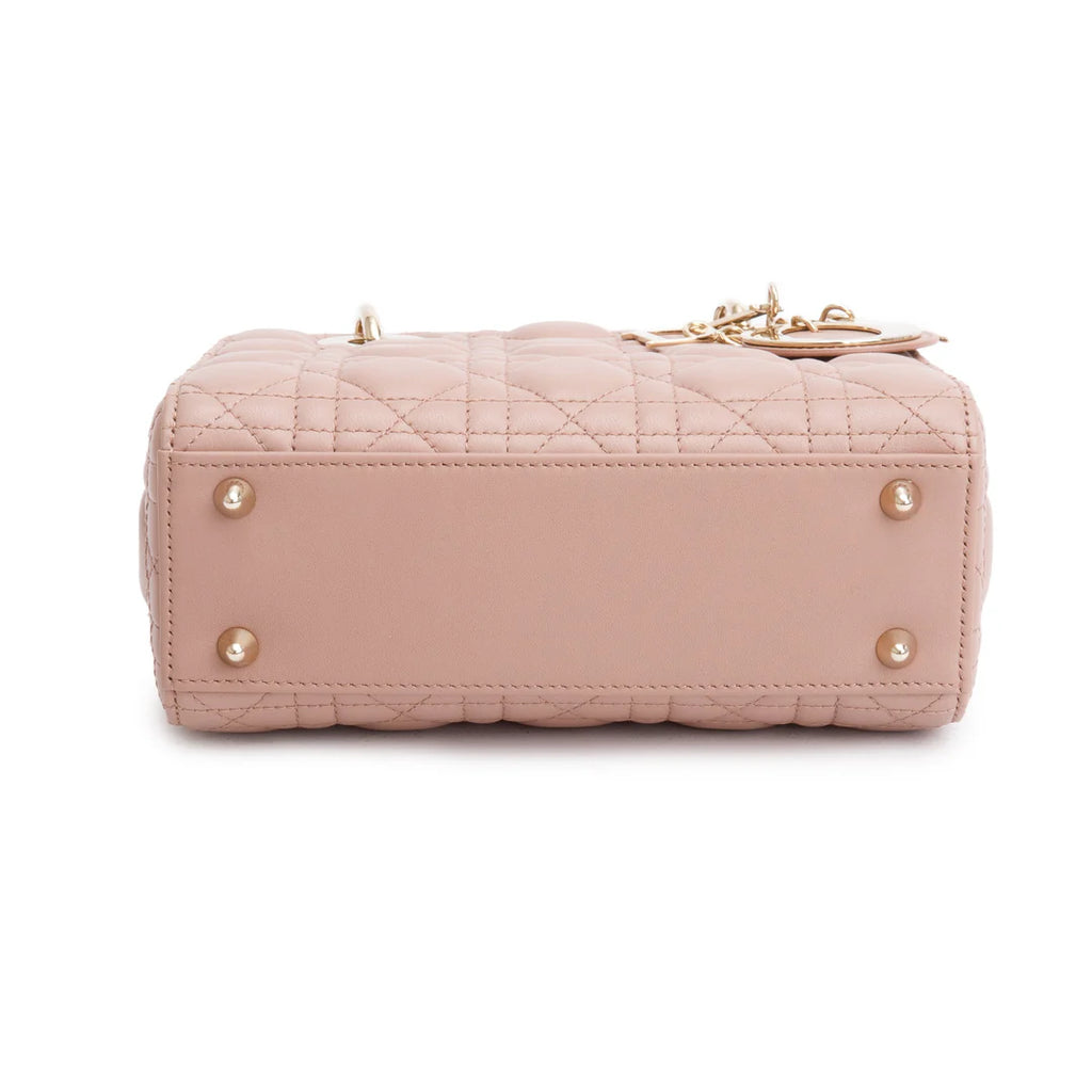 Beige Cannage Lambskin Leather Small Lady Dior My Abcdior Bag w/ Strap
