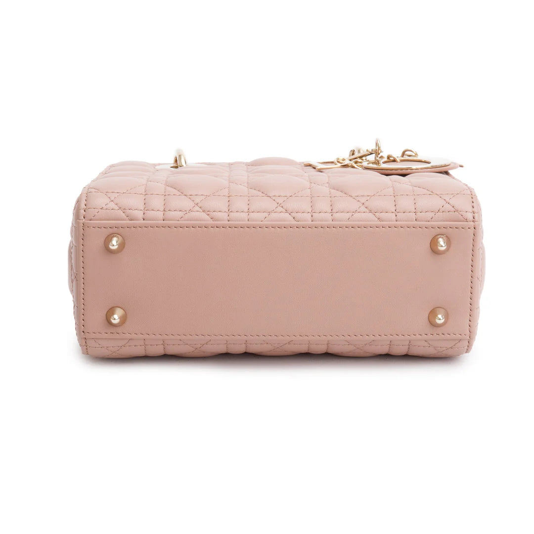 Beige Cannage Lambskin Leather Small Lady Dior My Abcdior Bag w/ Strap