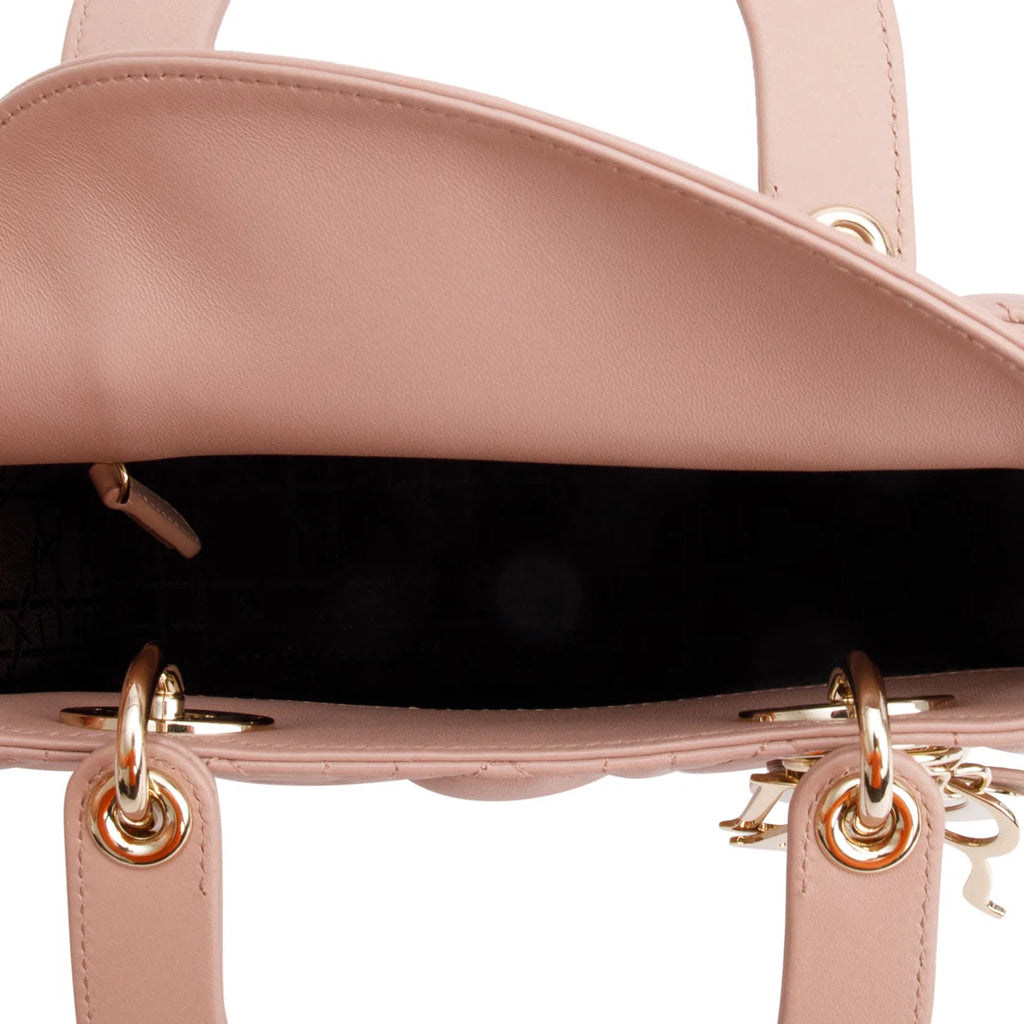 Beige Cannage Lambskin Leather Small Lady Dior My Abcdior Bag w/ Strap