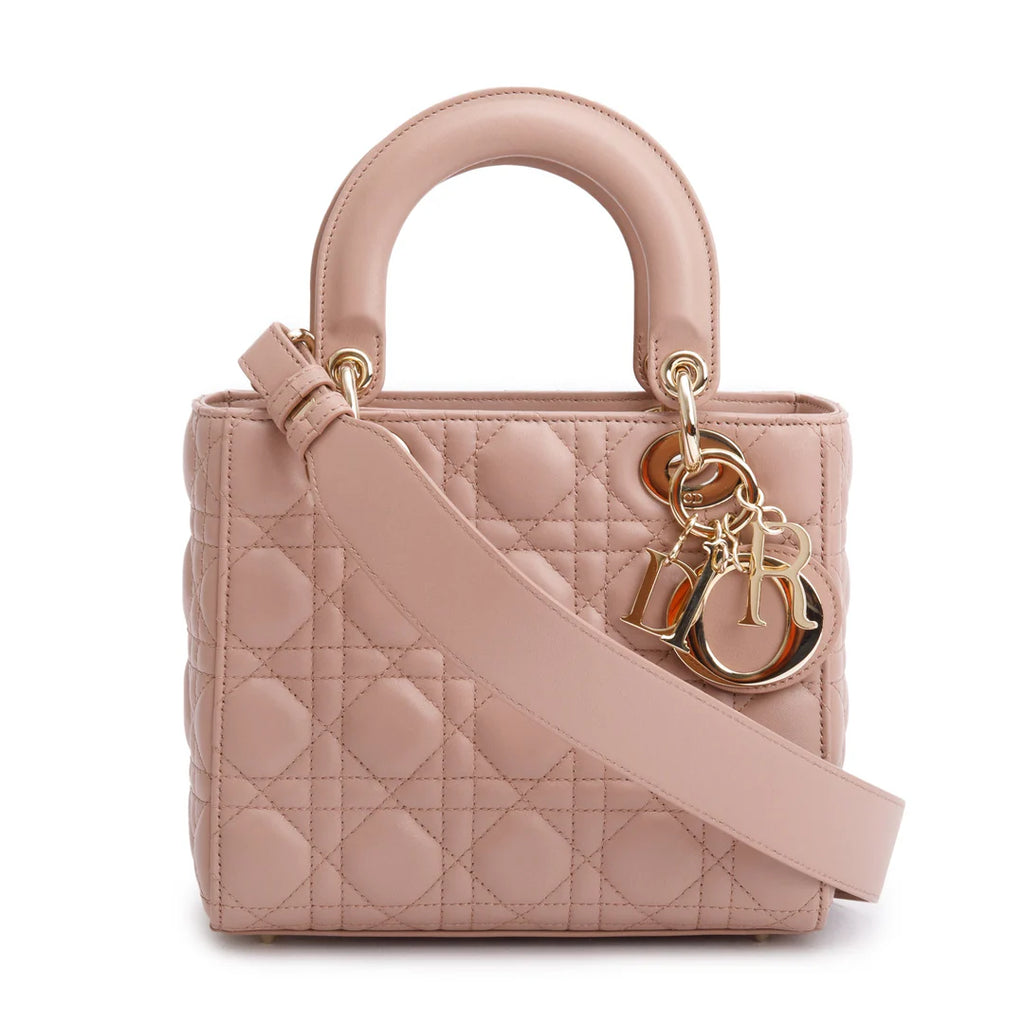 Beige Cannage Lambskin Leather Small Lady Dior My Abcdior Bag w/ Strap