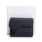 Black Ultra Matte Leather Saddle Lotus Wallet w/ Box