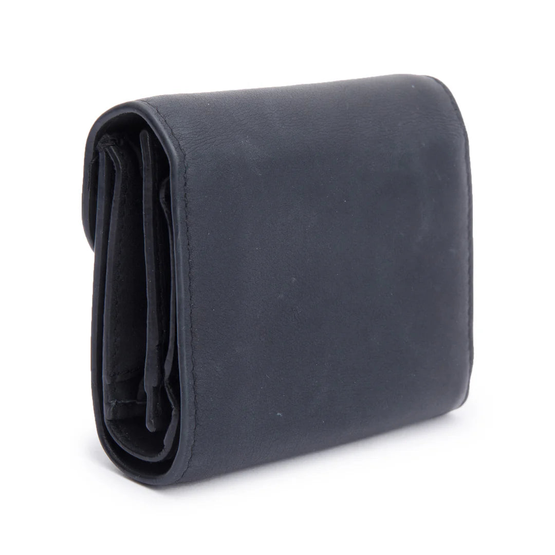 Black Ultra Matte Leather Saddle Lotus Wallet w/ Box