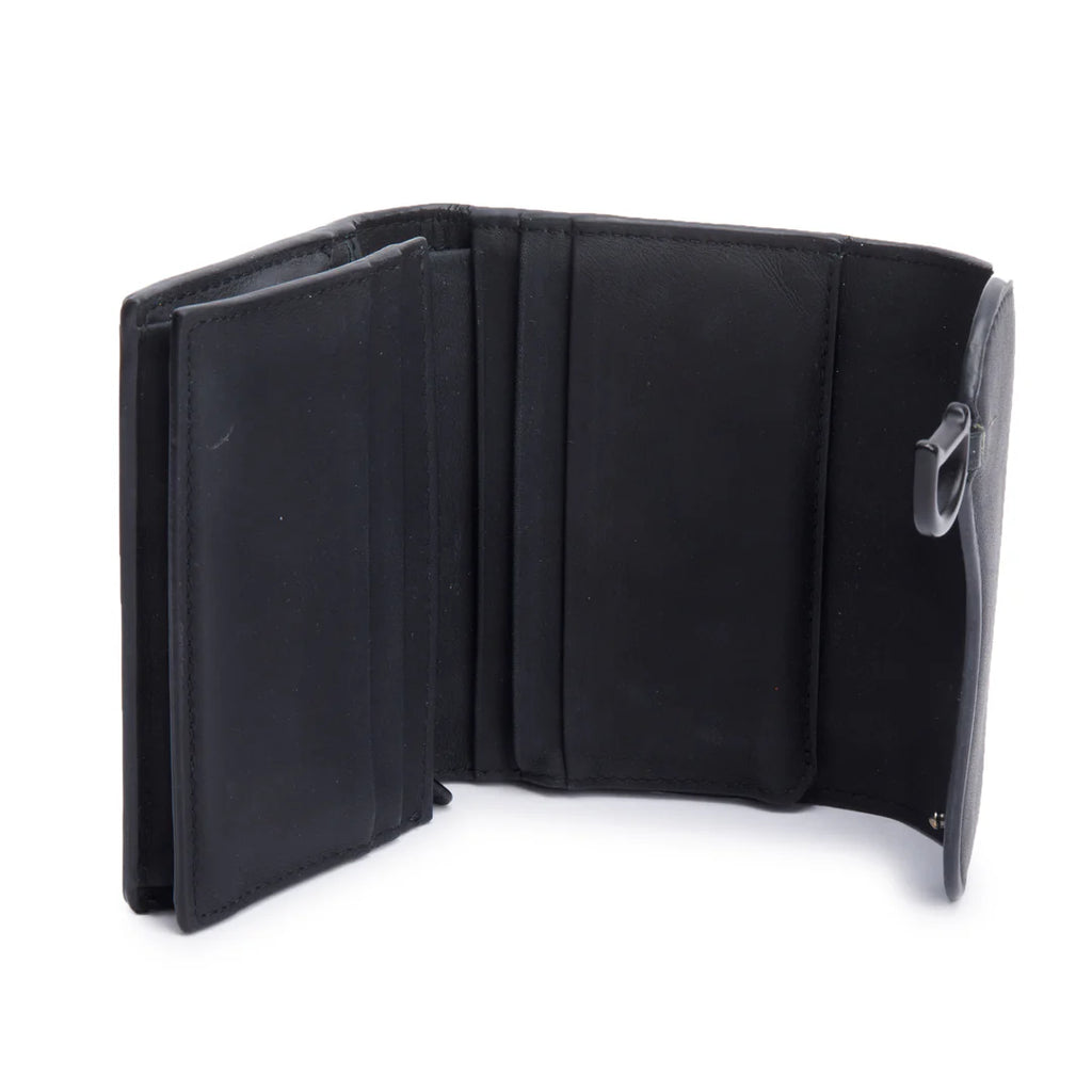 Black Ultra Matte Leather Saddle Lotus Wallet w/ Box