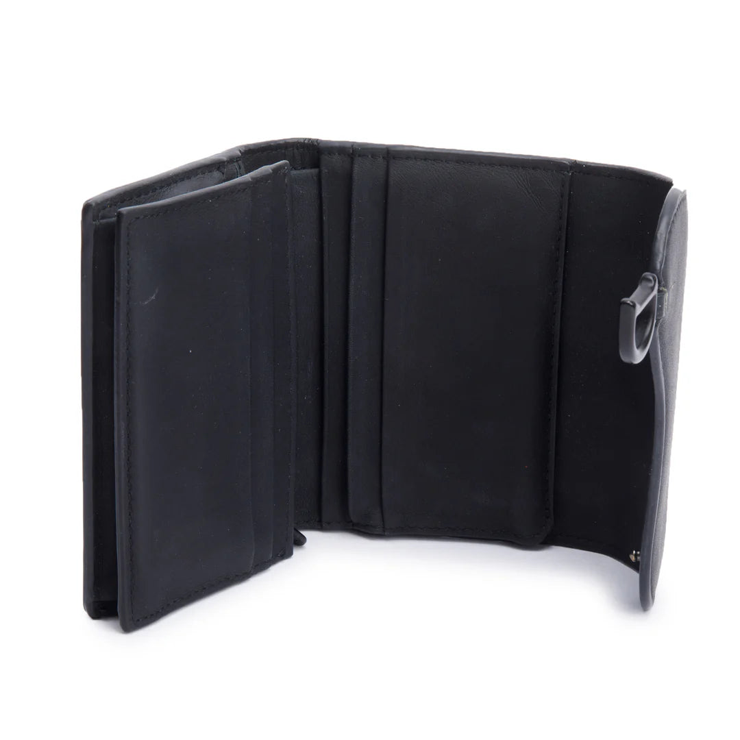 Black Ultra Matte Leather Saddle Lotus Wallet w/ Box