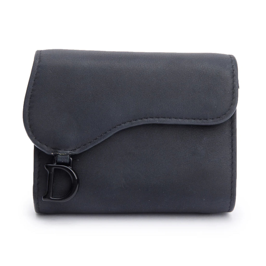 Black Ultra Matte Leather Saddle Lotus Wallet w/ Box