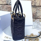 DIOR Black Quilted Satin Crystal Min Rhinestone 2WAY Lady Dior Bag Coeur Cult Core