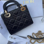 DIOR Black Quilted Satin Crystal Min Rhinestone 2WAY Lady Dior Bag Coeur Cult Core
