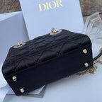 DIOR Black Quilted Satin Crystal Min Rhinestone 2WAY Lady Dior Bag Coeur Cult Core