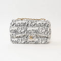 Pre-Loved Chanel™ White and Black Sequin Logo Flap Bag Coeur Cult Core