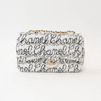 Pre-Loved Chanel™ White and Black Sequin Logo Flap Bag Coeur Cult Core