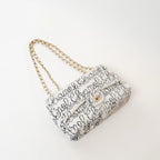 Pre-Loved Chanel™ White and Black Sequin Logo Flap Bag Coeur Cult Core
