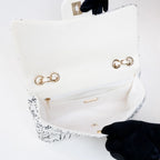 Pre-Loved Chanel™ White and Black Sequin Logo Flap Bag Coeur Cult Core