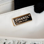 Pre-Loved Chanel™ White and Black Sequin Logo Flap Bag Coeur Cult Core
