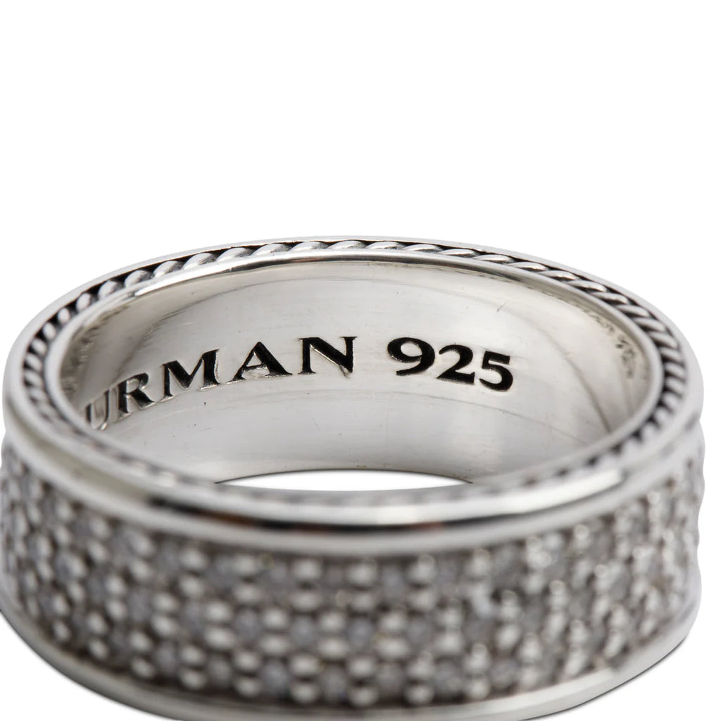 Sterling Silver Diamond Streamline Three Row Band Ring, Size 10