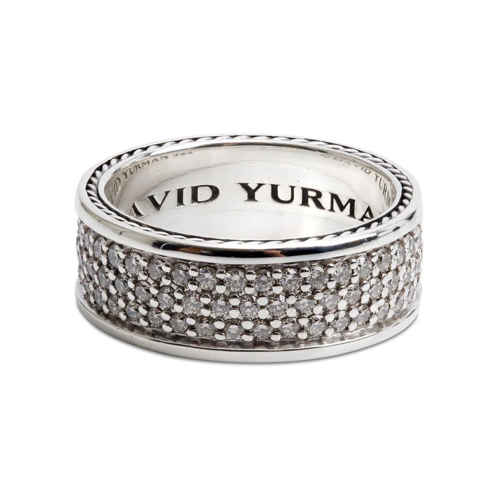 Sterling Silver Diamond Streamline Three Row Band Ring, Size 10