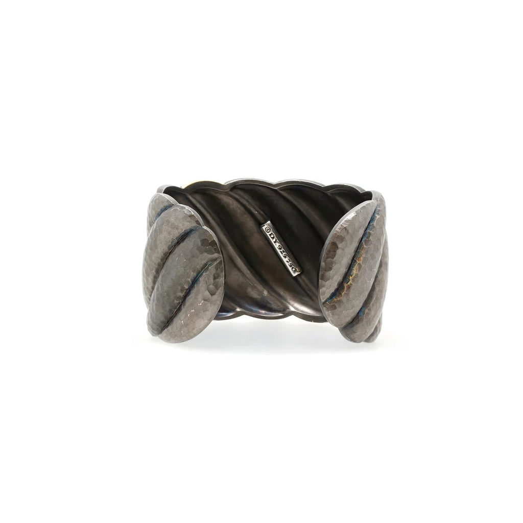 Two-Tone Wide Hammered Sculpted Cable Bracelet