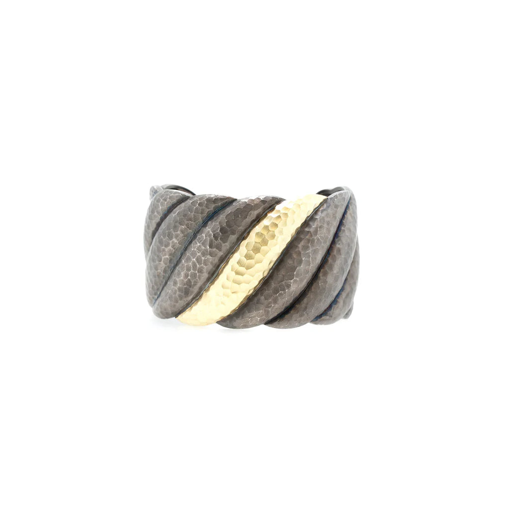 Two-Tone Wide Hammered Sculpted Cable Bracelet