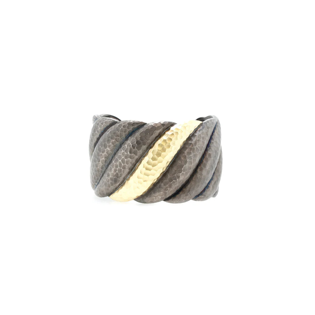 Two-Tone Wide Hammered Sculpted Cable Bracelet