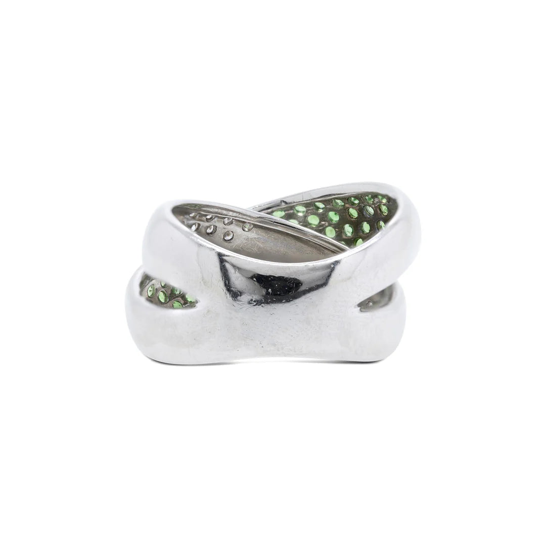 Diamond &amp; Tsavorite Cross Over Cocktail Ring