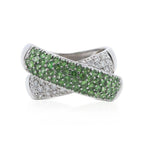 Diamond &amp; Tsavorite Cross Over Cocktail Ring