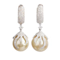 18k White Gold Diamond &amp; South Sea Pearl Drop Earrings