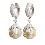 18k White Gold Diamond &amp; South Sea Pearl Drop Earrings