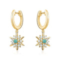 14K Gold Sunburst Turquoise Huggie Earrings