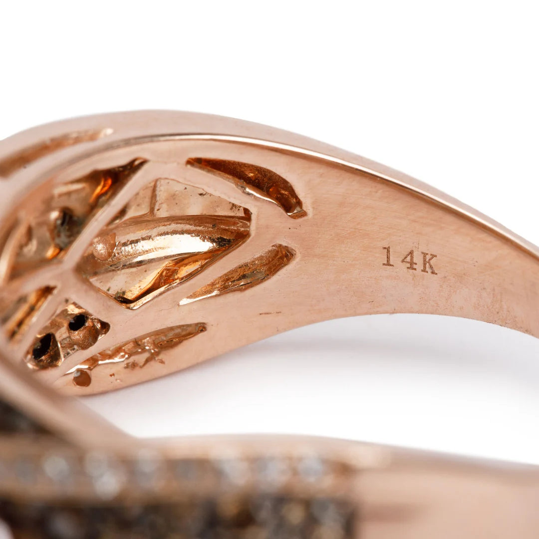 Effy 14k Rose Gold Black &amp; White Diamond Crossover Ring, Size 11 w/ Receipt