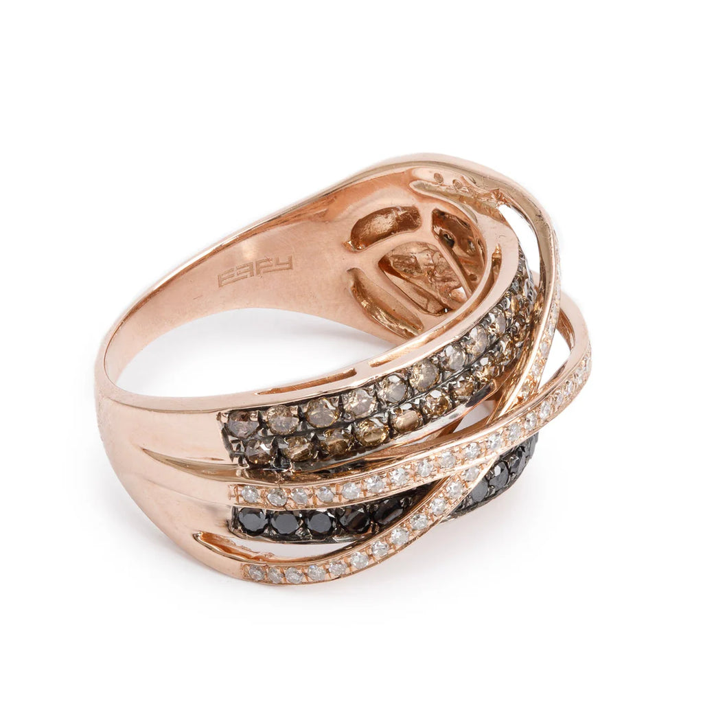 Effy 14k Rose Gold Black &amp; White Diamond Crossover Ring, Size 11 w/ Receipt
