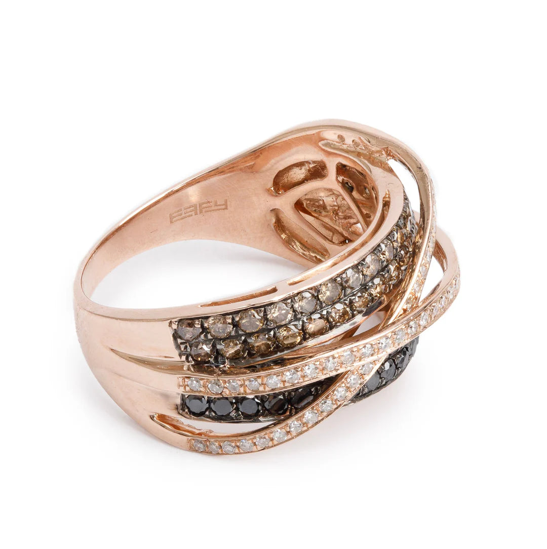 Effy 14k Rose Gold Black &amp; White Diamond Crossover Ring, Size 11 w/ Receipt
