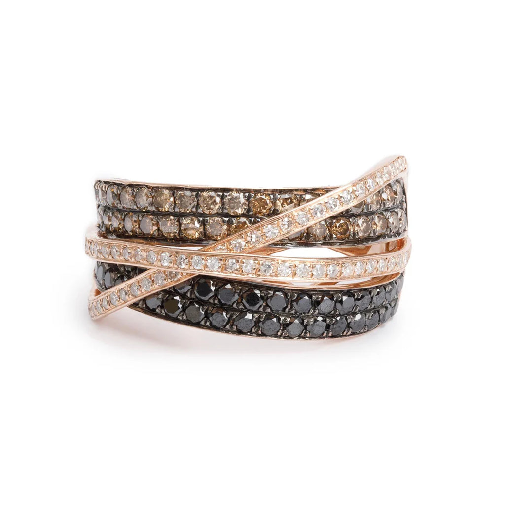 Effy 14k Rose Gold Black &amp; White Diamond Crossover Ring, Size 11 w/ Receipt