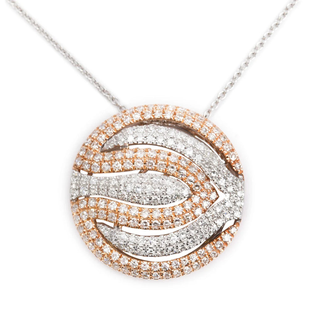 Effy 14k White &amp; Rose Gold Pave Diamond Round Pendant Necklace
