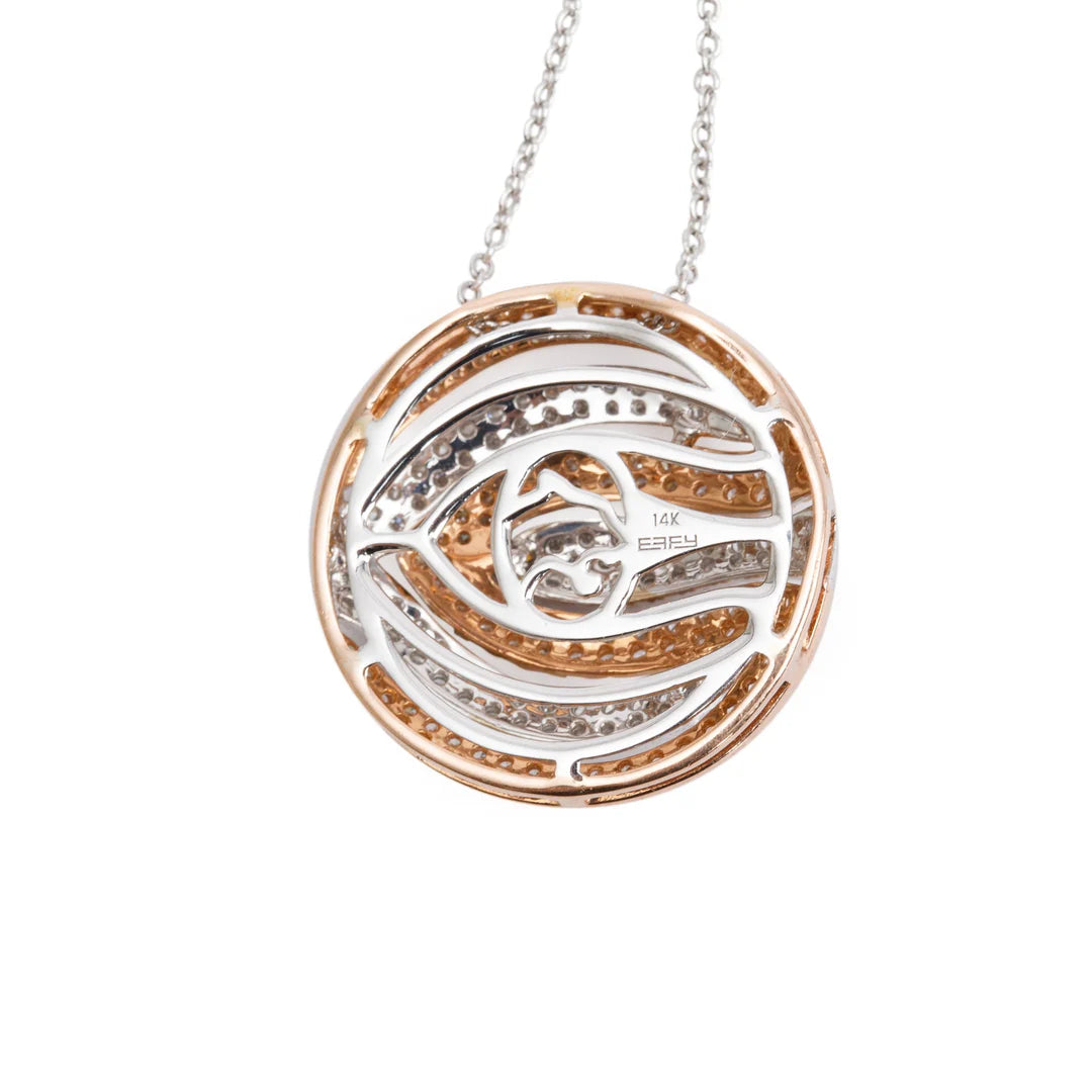 Effy 14k White &amp; Rose Gold Pave Diamond Round Pendant Necklace