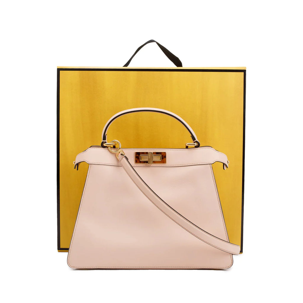 2022 Pink Calfskin Leather Medium Peekaboo Bag with Tortoise Detail w/ Strap &amp; Box
