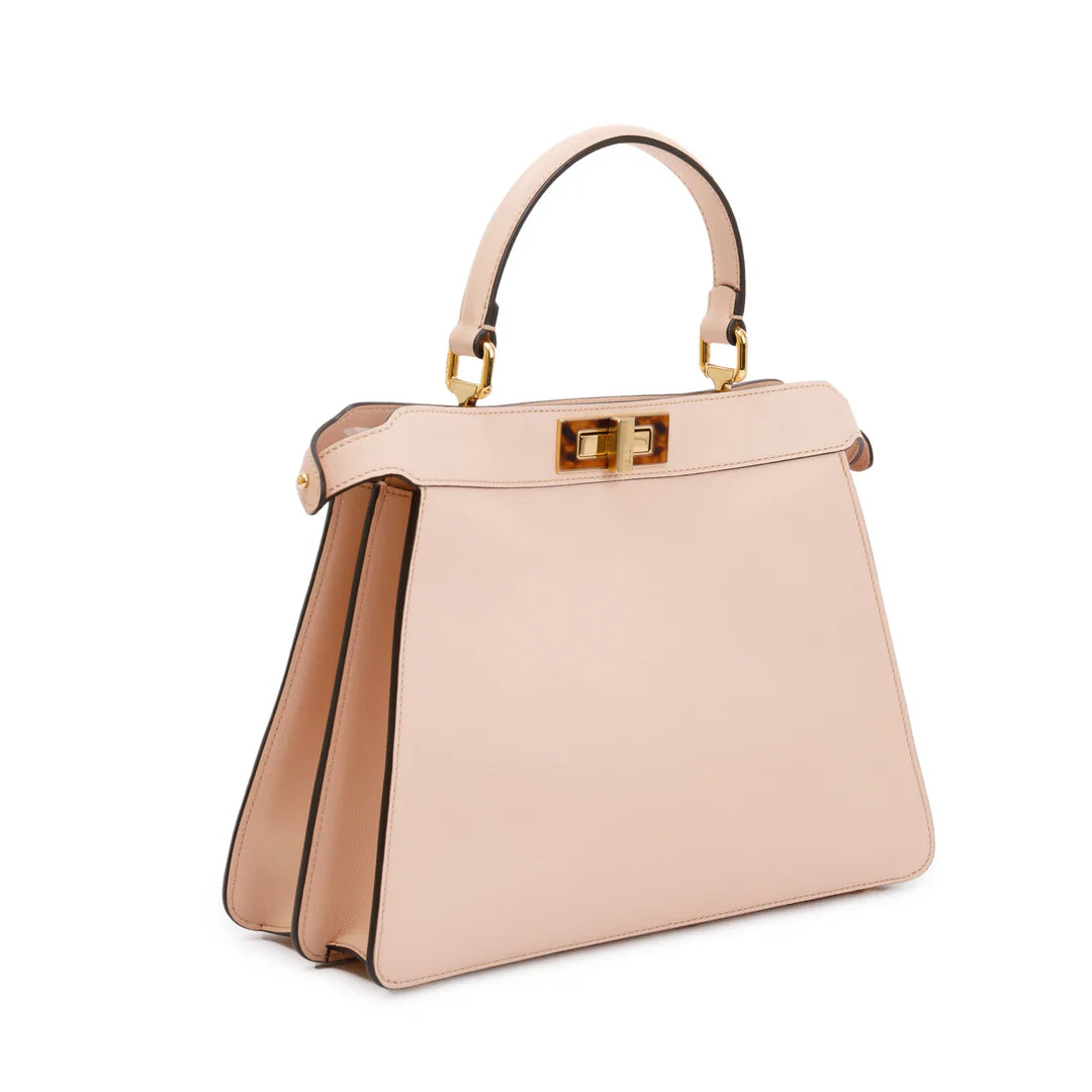 2022 Pink Calfskin Leather Medium Peekaboo Bag with Tortoise Detail w/ Strap &amp; Box