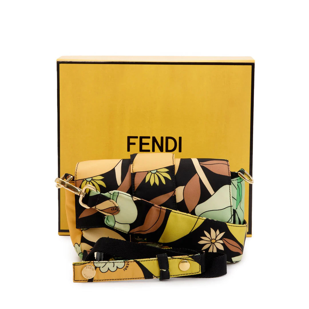 Multicolour Printed Nylon Baguette Belt Bag w/ Box
