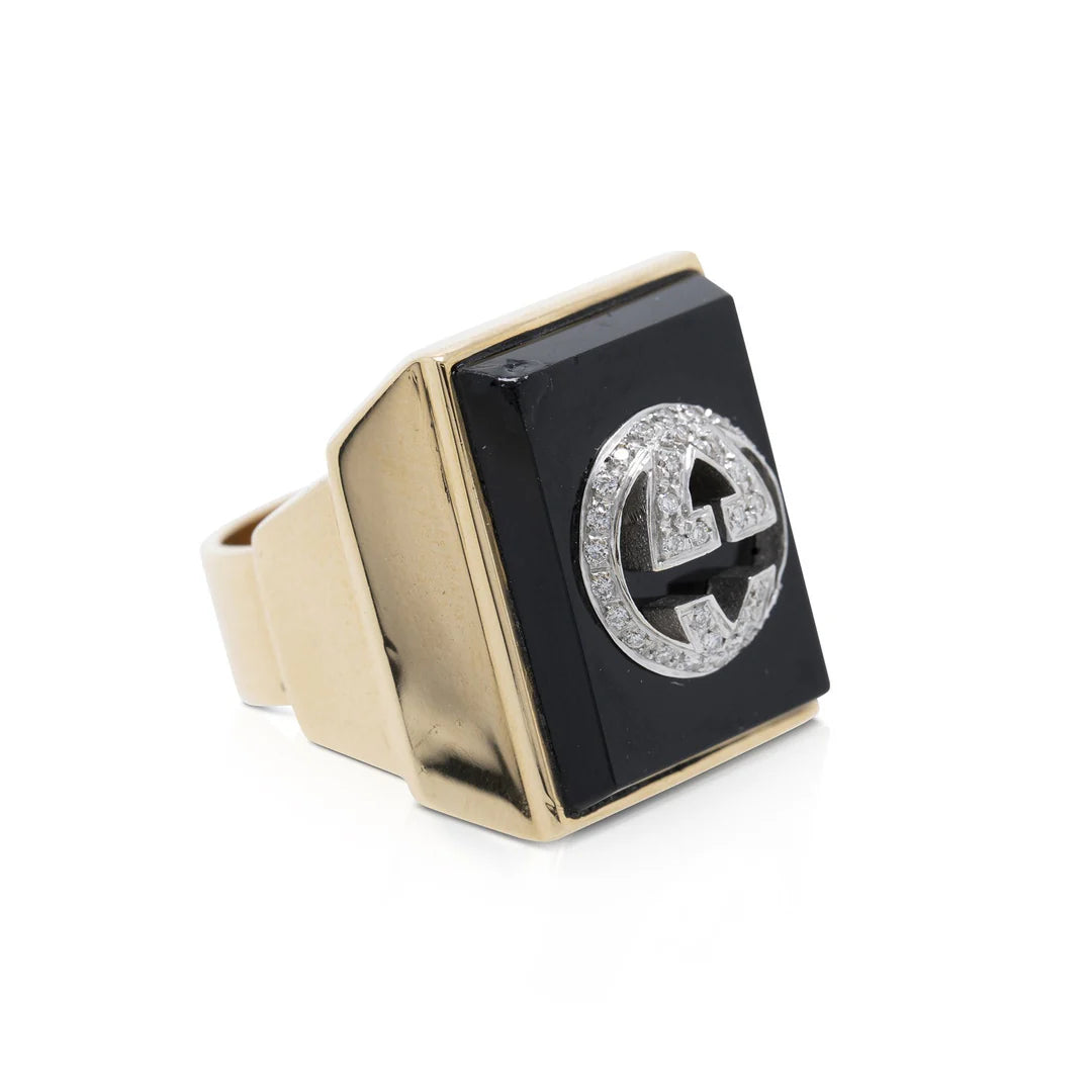 18k Gold Icon Boule Onyx and Diamond Ring