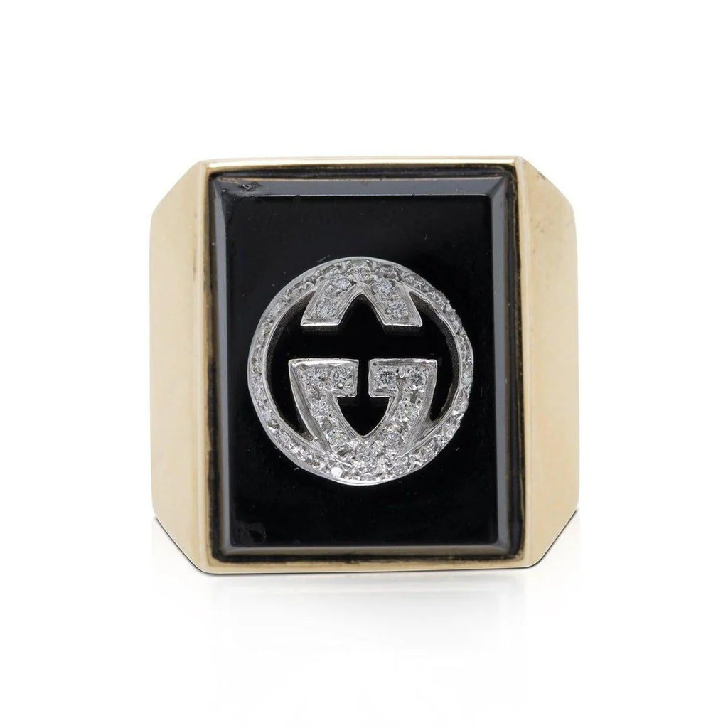 18k Gold Icon Boule Onyx and Diamond Ring
