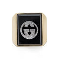 18k Gold Icon Boule Onyx and Diamond Ring