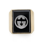 18k Gold Icon Boule Onyx and Diamond Ring
