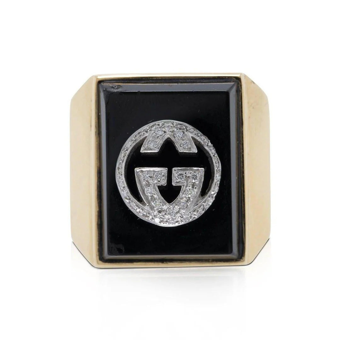 18k Gold Icon Boule Onyx and Diamond Ring