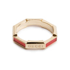 18k Yellow Gold Diamond &amp; Red Enamel Link to Love Ring, Size 12 6